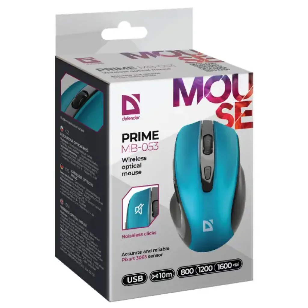 Миша DEFENDER (52054) Prime MB-053, 6D, 800-1600dpi, TURQUOISE, wireless, silent UA