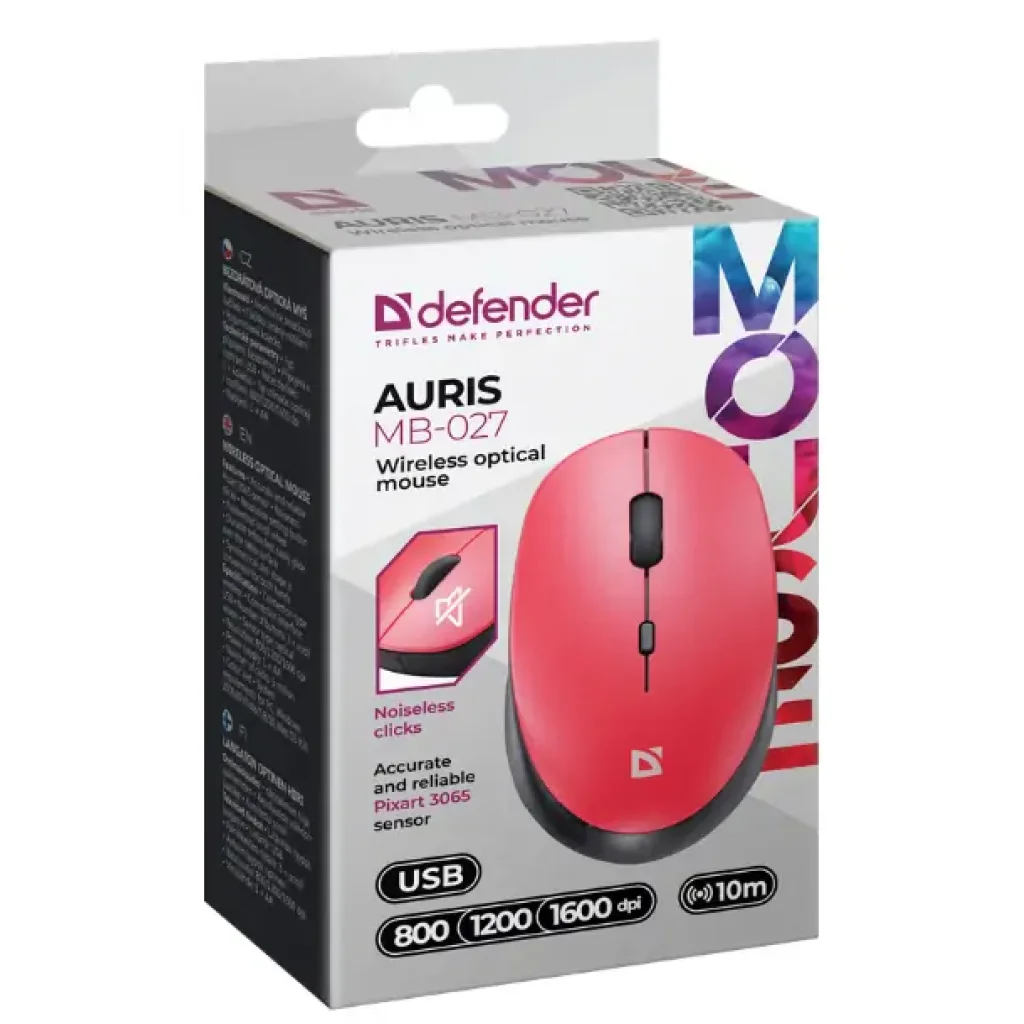 Мышь DEFENDER (52026) Auris MB-027, 4D, 800-1600dpi, RED, wireless, silent UA