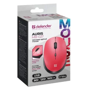 Мышь DEFENDER (52026) Auris MB-027, 4D, 800-1600dpi, RED, wireless, silent UA