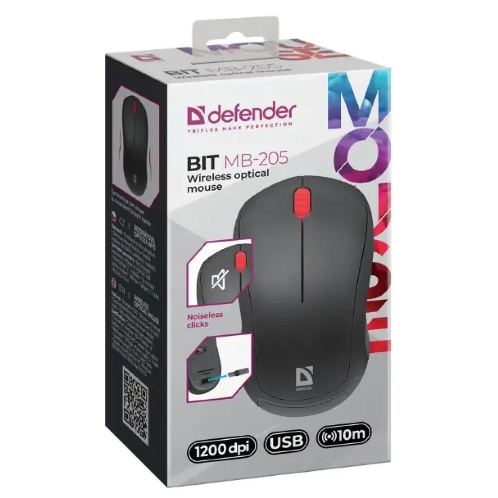 Мышь DEFENDER (52205) Bit MB-205, 3D, 1200dpi, BLACK, wireless, silent UA