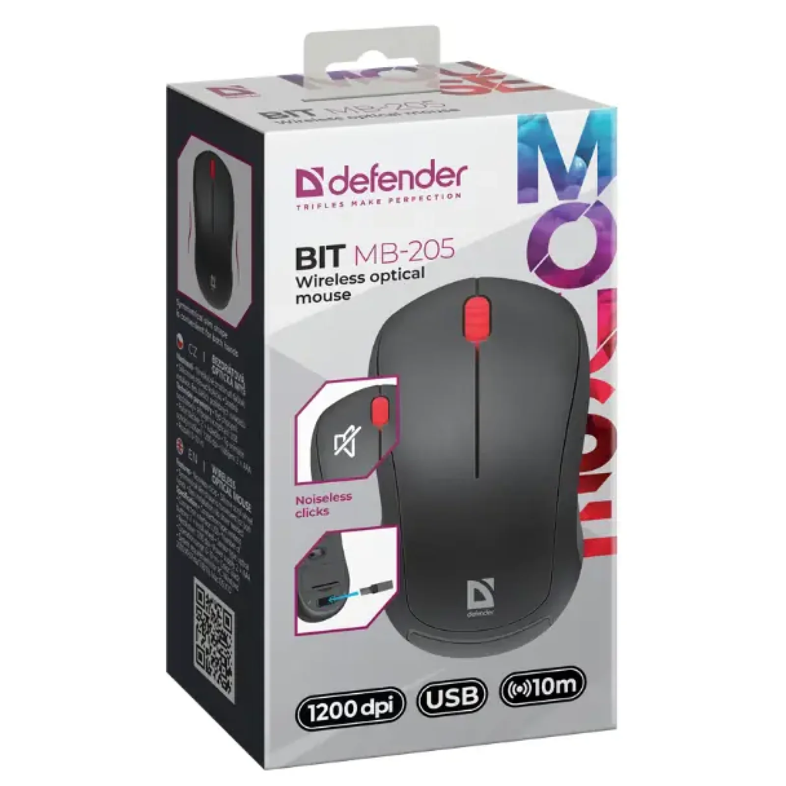 Миша DEFENDER (52205) Bit MB-205, 3D, 1200dpi, BLACK, wireless, silent UA