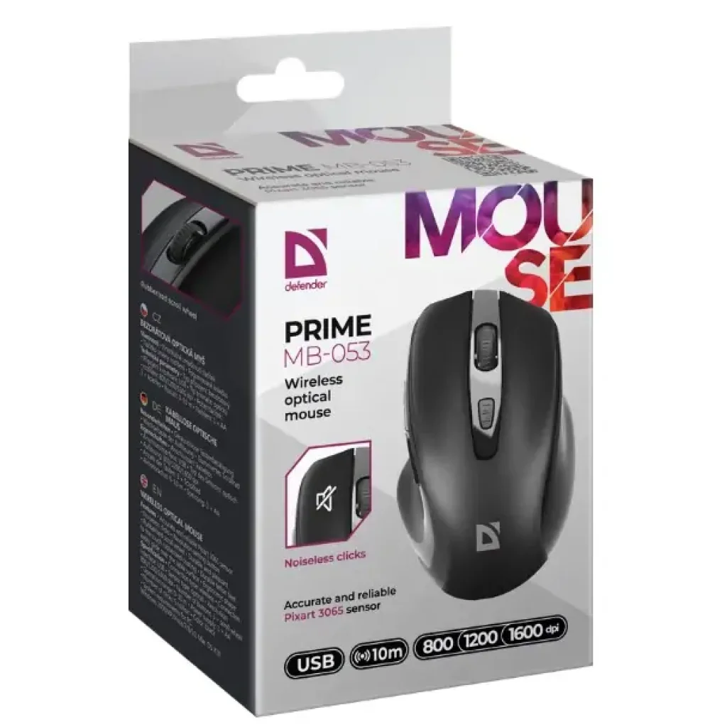Миша DEFENDER (52053) Prime MB-053, 6D, 800-1600dpi, BLACK, wireless, silent UA