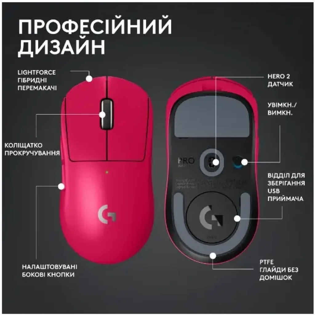 Мышь LOGITECH G PRO X SUPERLIGHT 2 LIGHTSPEED Gaming, Magenta (910-006797) UA