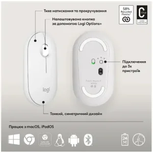 Мышь LOGITECH Pebble Mouse 2 M350s - TONAL WHITE - BT UA