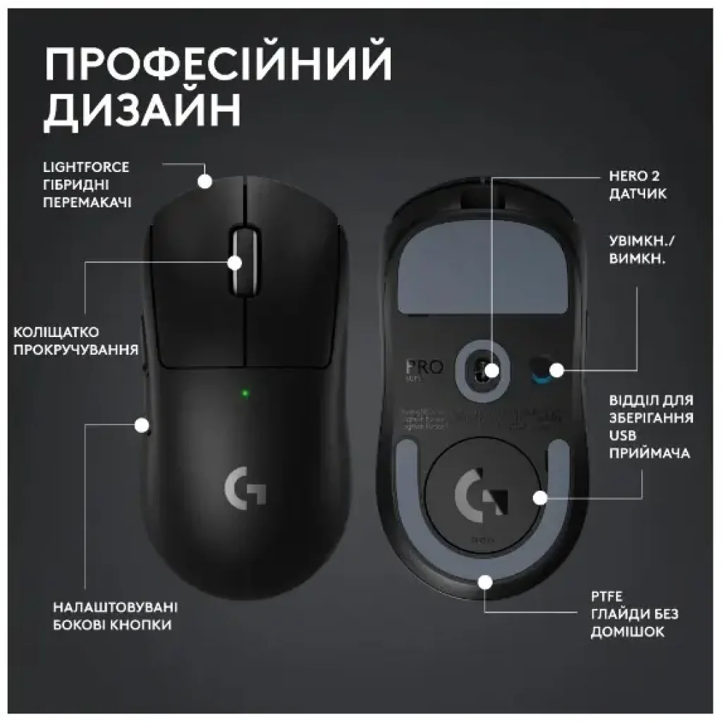 Мышь LOGITECH Pro X Superlight 2 Lightspeed Black (910-006630) UA