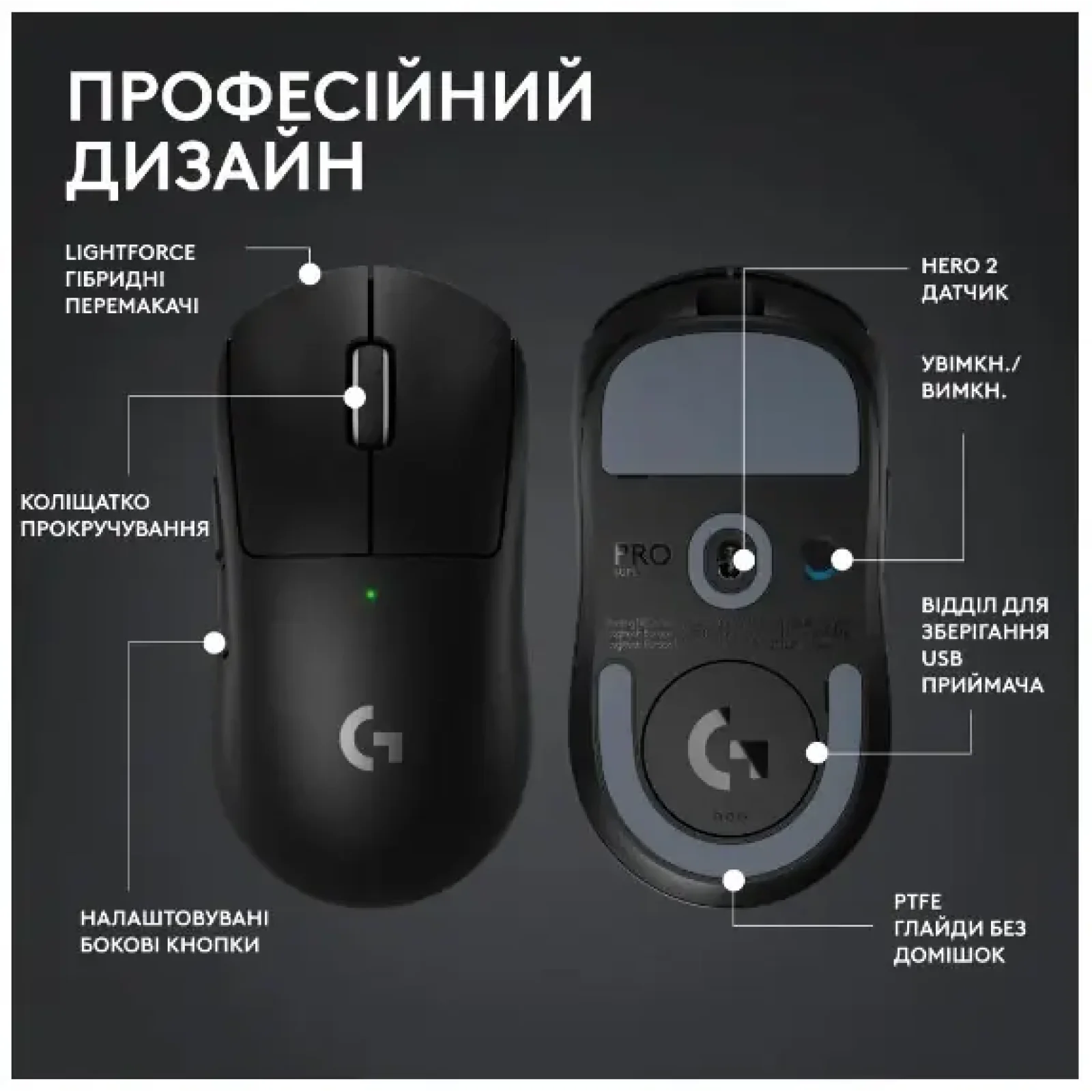 Мышь LOGITECH Pro X Superlight 2 Lightspeed Black (910-006630) UA