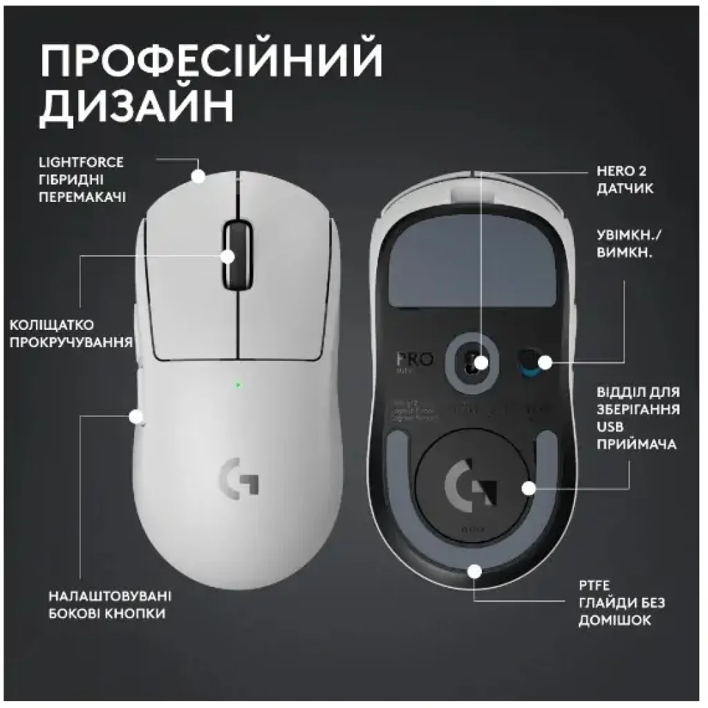 Мышь LOGITECH G Pro X Superlight 2 Lightspeed White (910-006638) UA