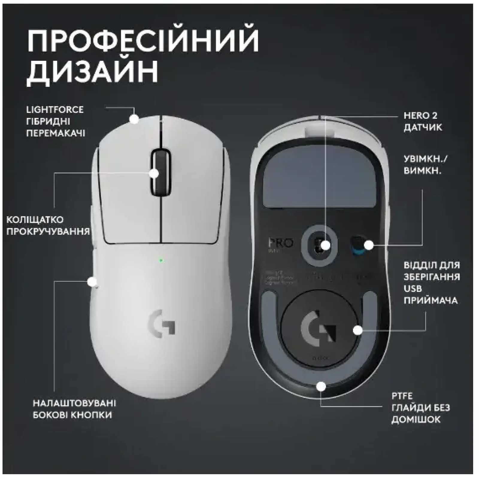 Мышь LOGITECH G Pro X Superlight 2 Lightspeed White (910-006638) UA
