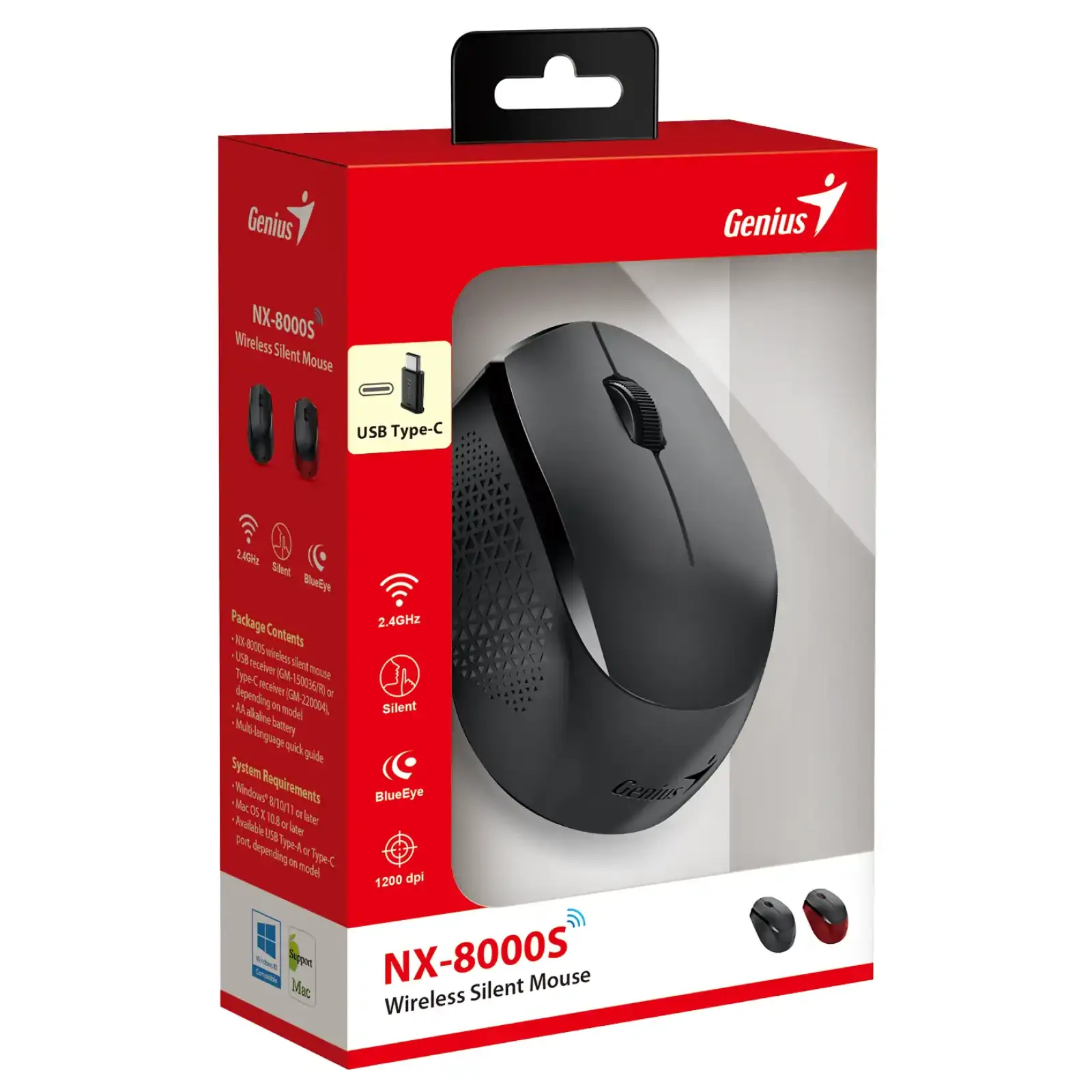 Мышь GENIUS NX-8000S Type-C Receiver, Black UA