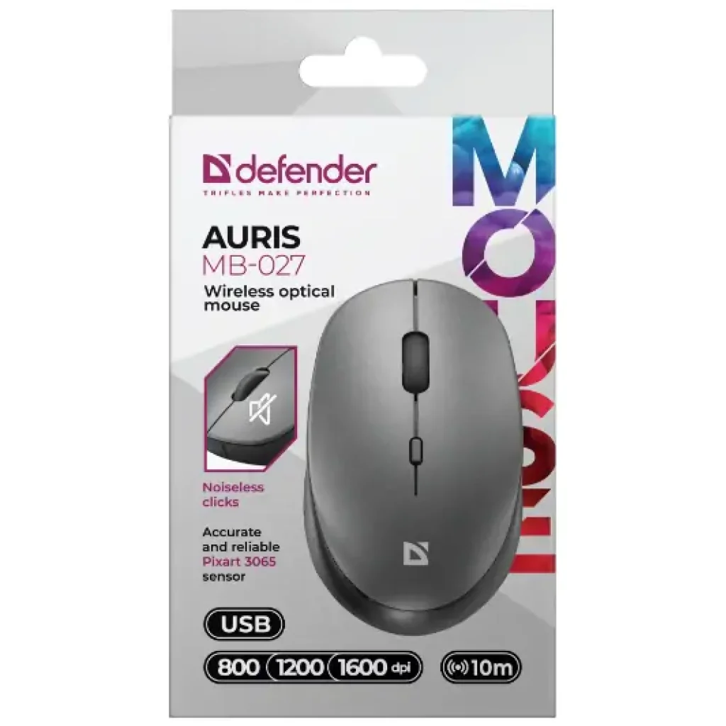 Мышь DEFENDER (52029) Auris MB-027,4D,800-1600dpi, silent, grey UA