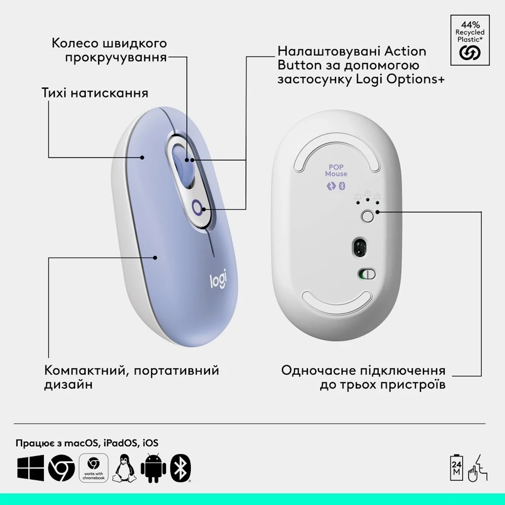 Мышь Logitech POP Mouse Lilac, Bluetooth (910-007414) UA