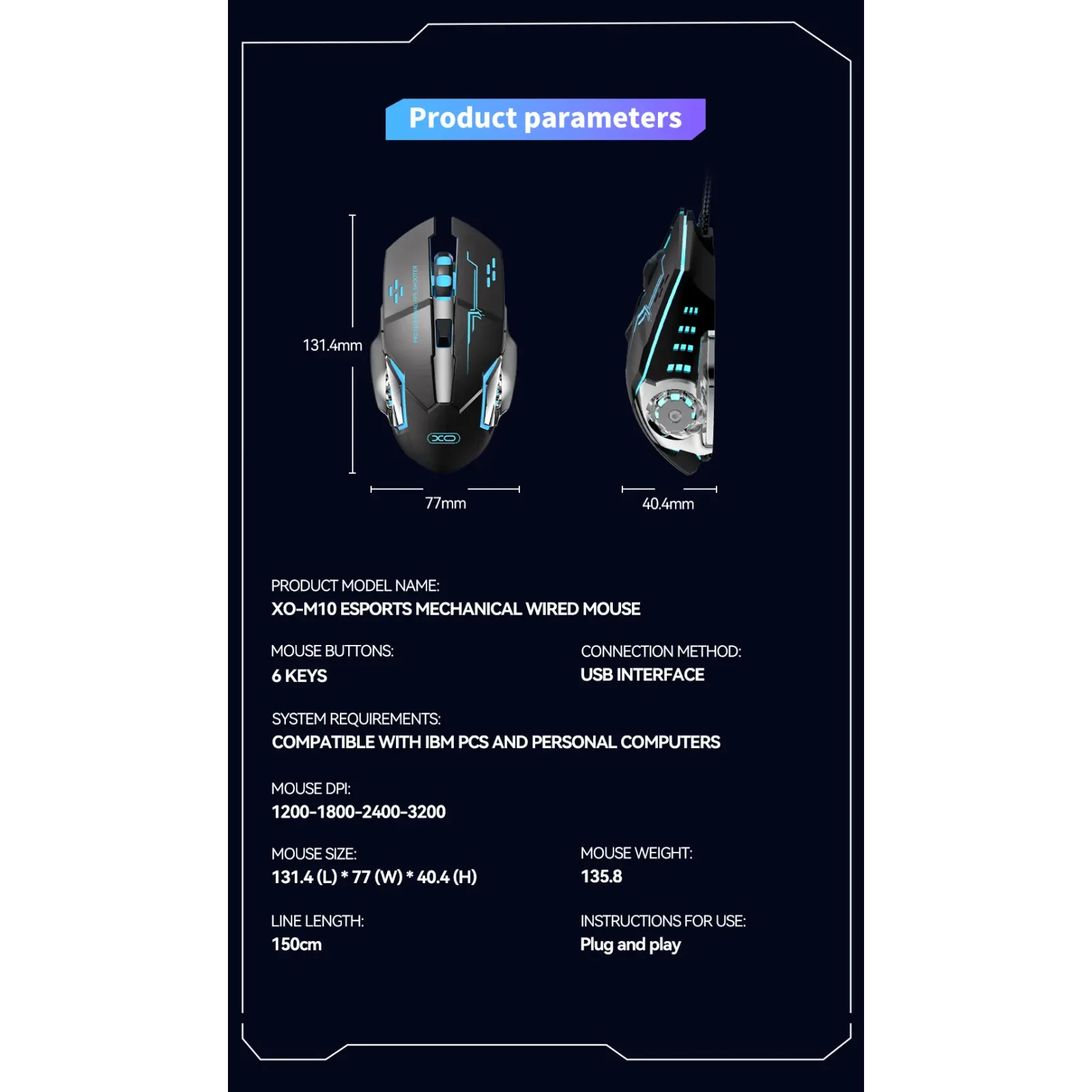 Мышь XO M10 Gaming Mechanical 6-Button Light Emitting Black+Silver UA