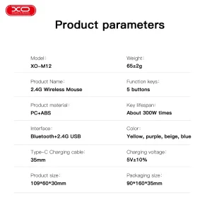 Мышь XO M12 Bluetooth wireless transparent White UA