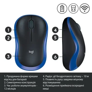 Миша Logitech Wireless Mouse M185 BLUE - EWR2 (910-002236) UA