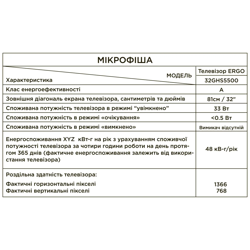 Телевизор ERGO 32GHS5500 UA
