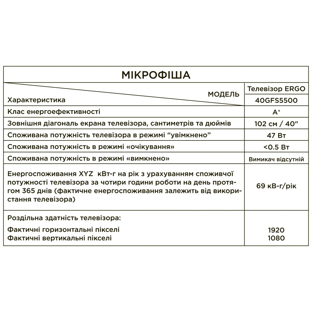 Телевізор ERGO 40GFS5500 UA