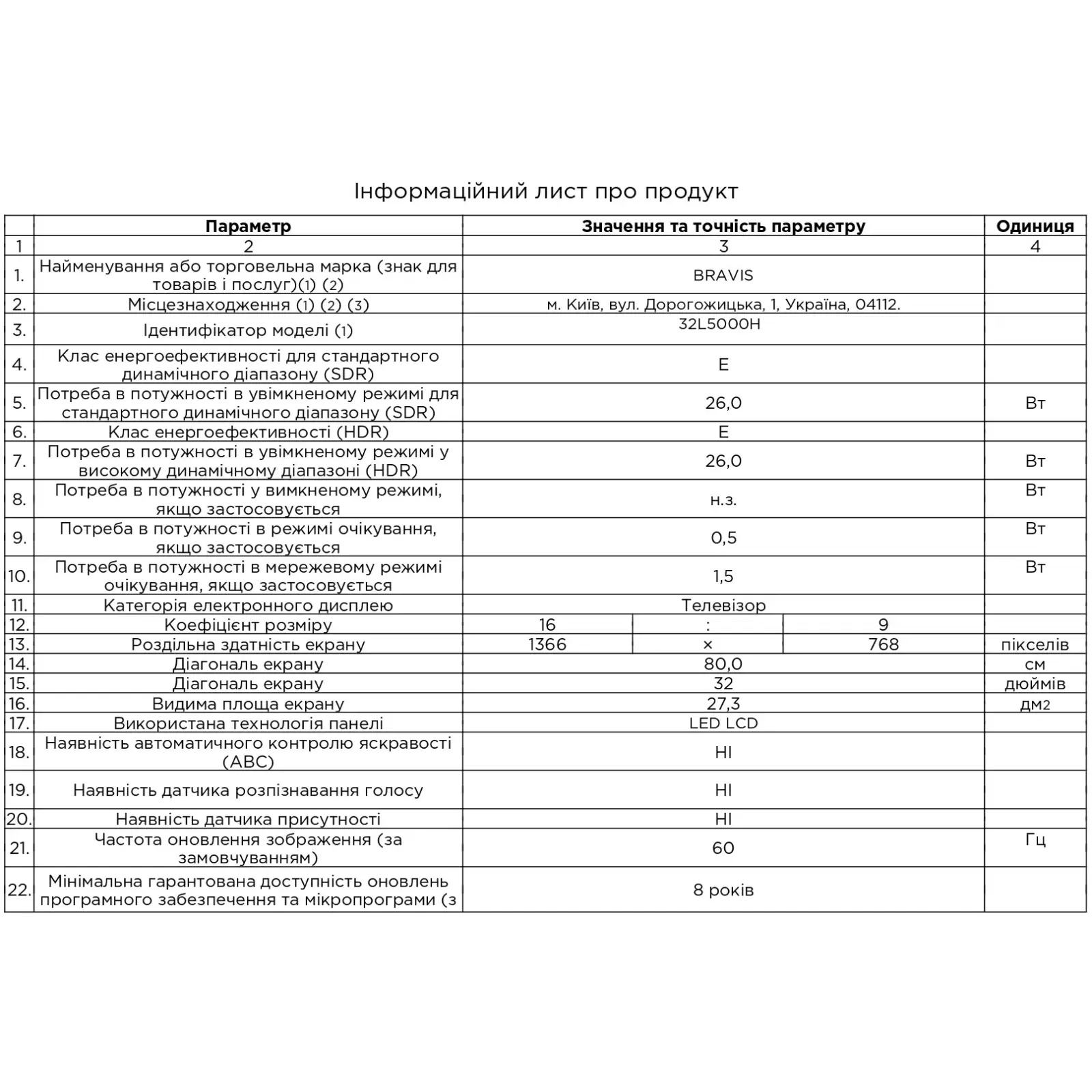 Телевізор Bravis 32L5000H UA