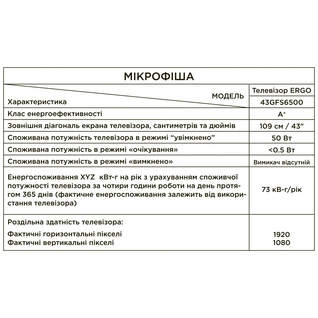 Телевизор ERGO 43GFS6500 UA