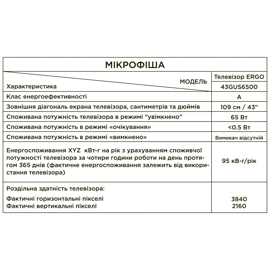 Телевизор ERGO 43GUS6500 UA