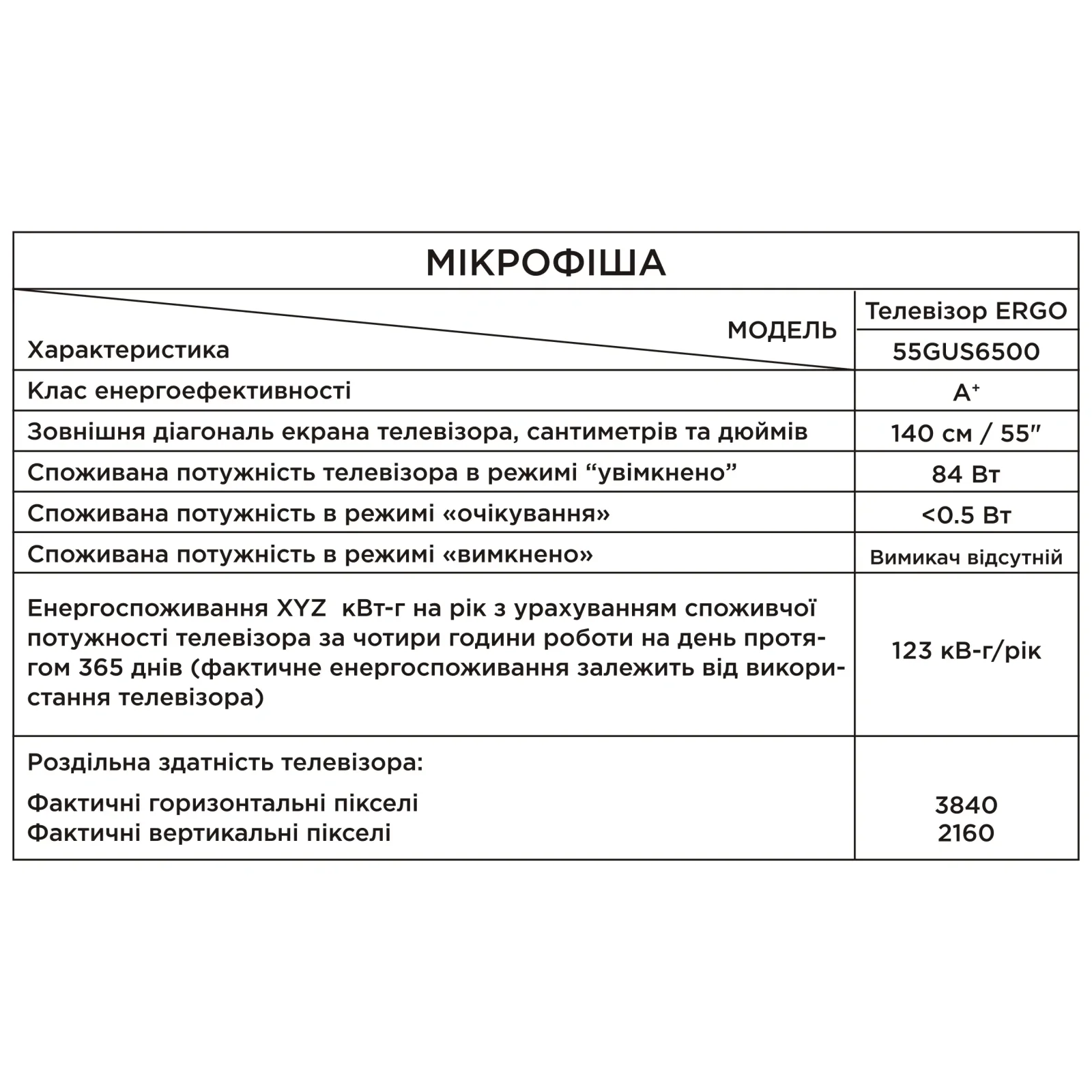Телевизор ERGO 55GUS6500 UA