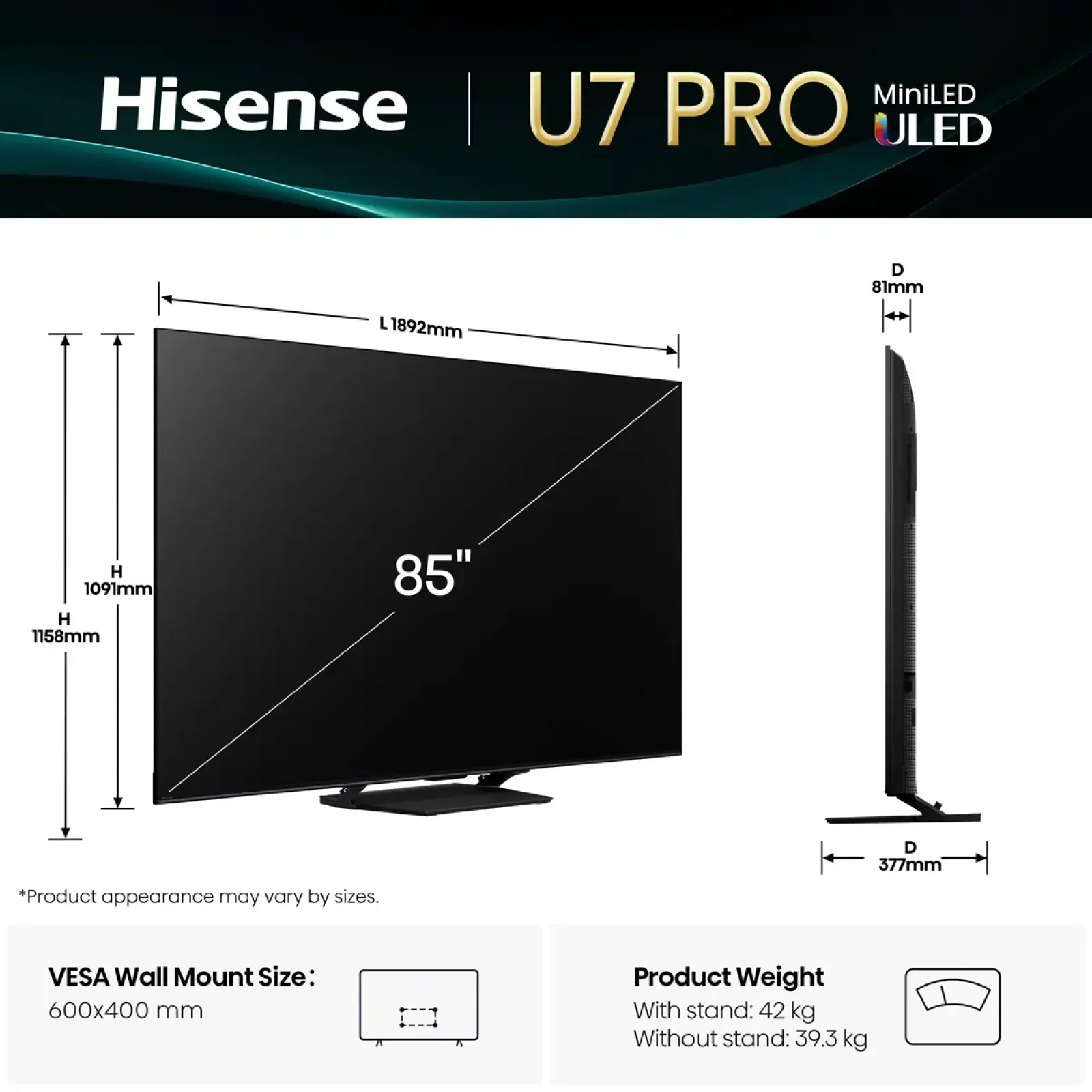 Телевізор Hisense 85U7Q PRO UA