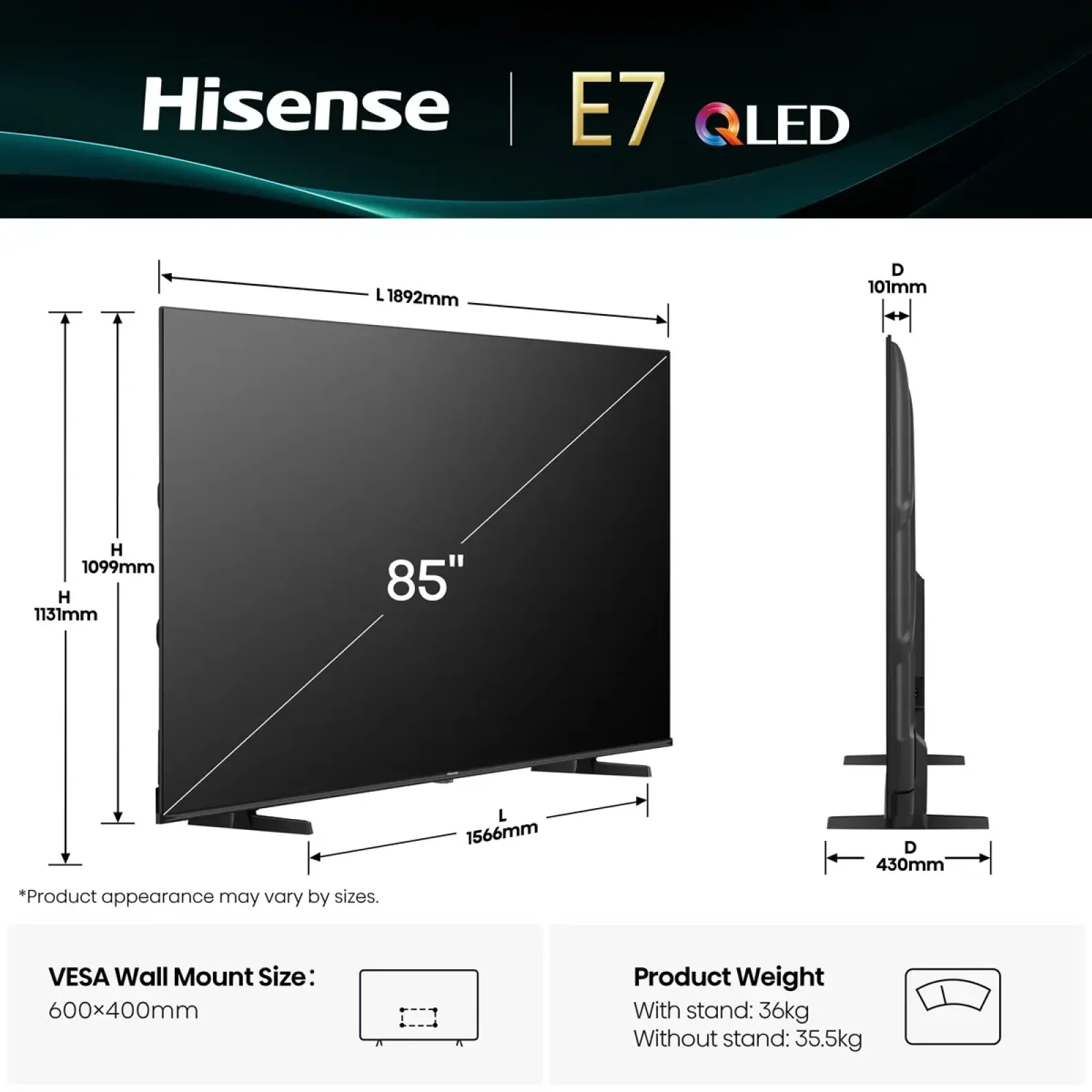 Телевізор Hisense 85E7Q UA