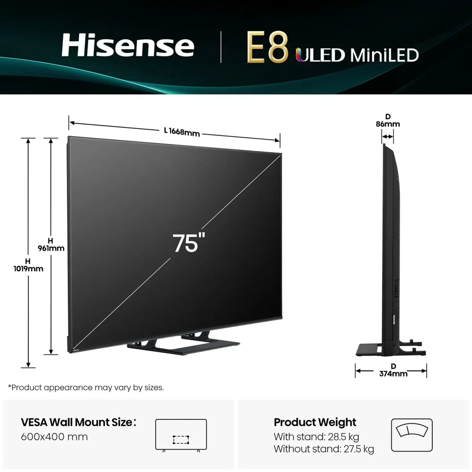 Телевизор Hisense 75E8Q UA