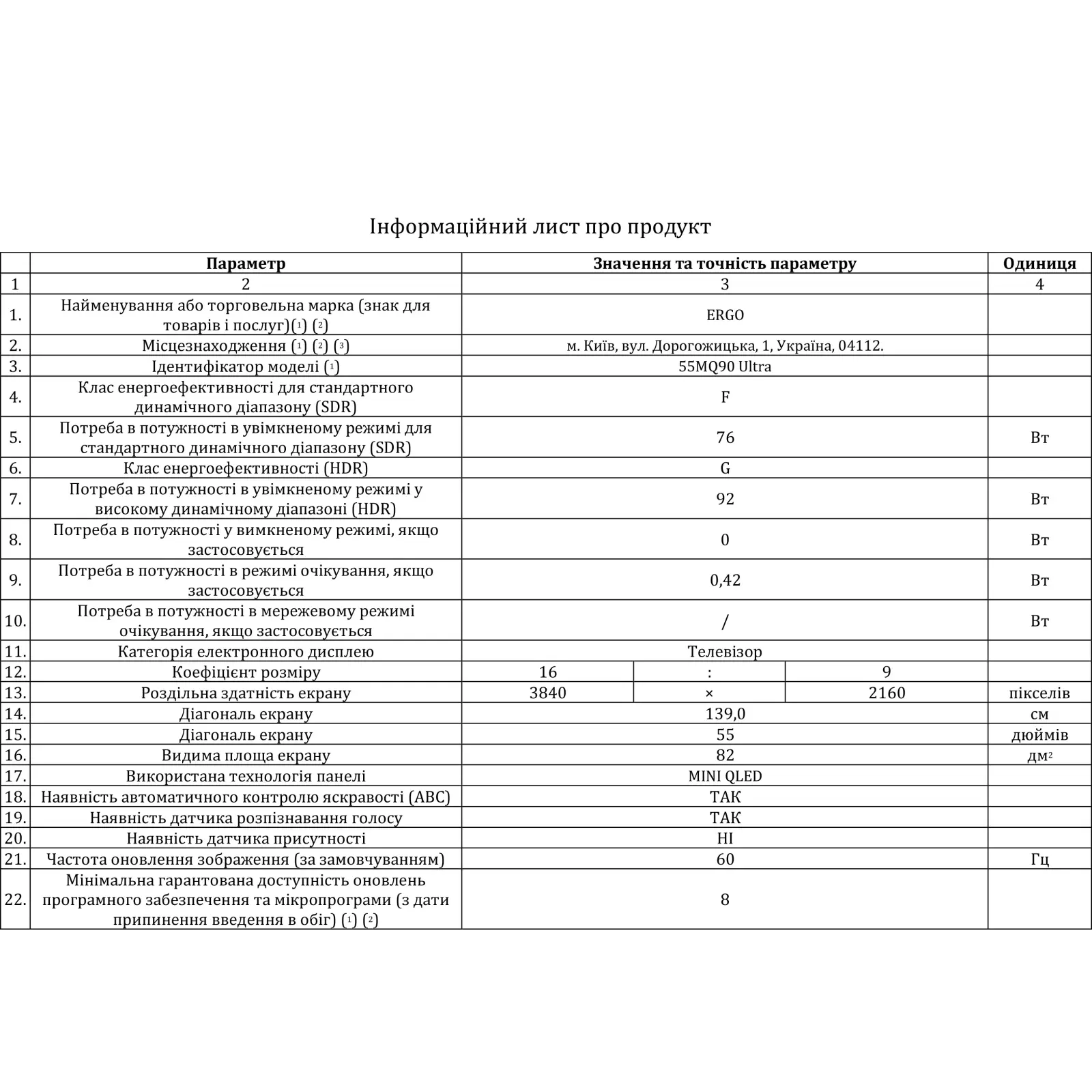 Телевізор ERGO 55MQ90 Ultra UA