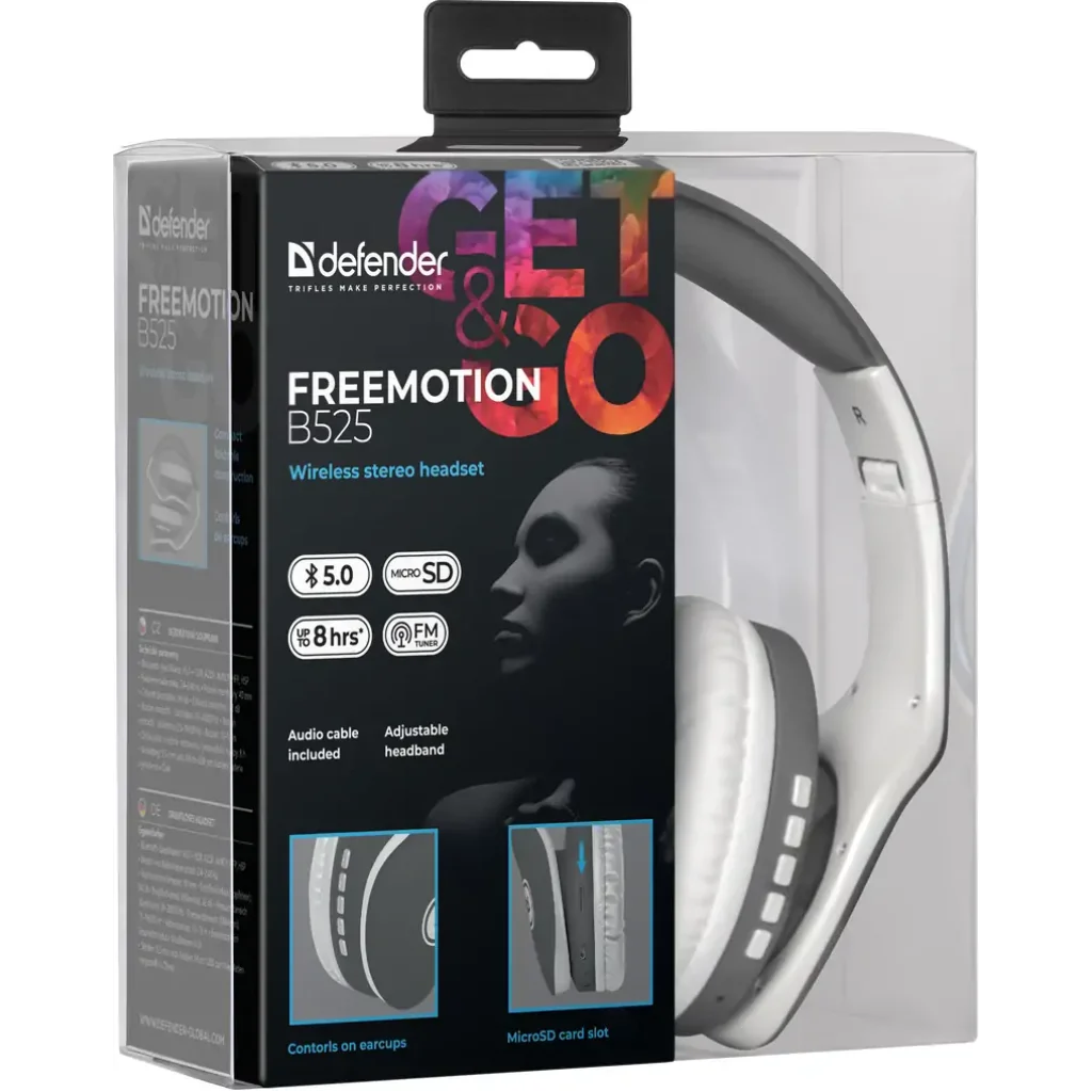 Навушники DEFENDER (63527) FreeMotion B525 Grey/White, Bluetooth UA