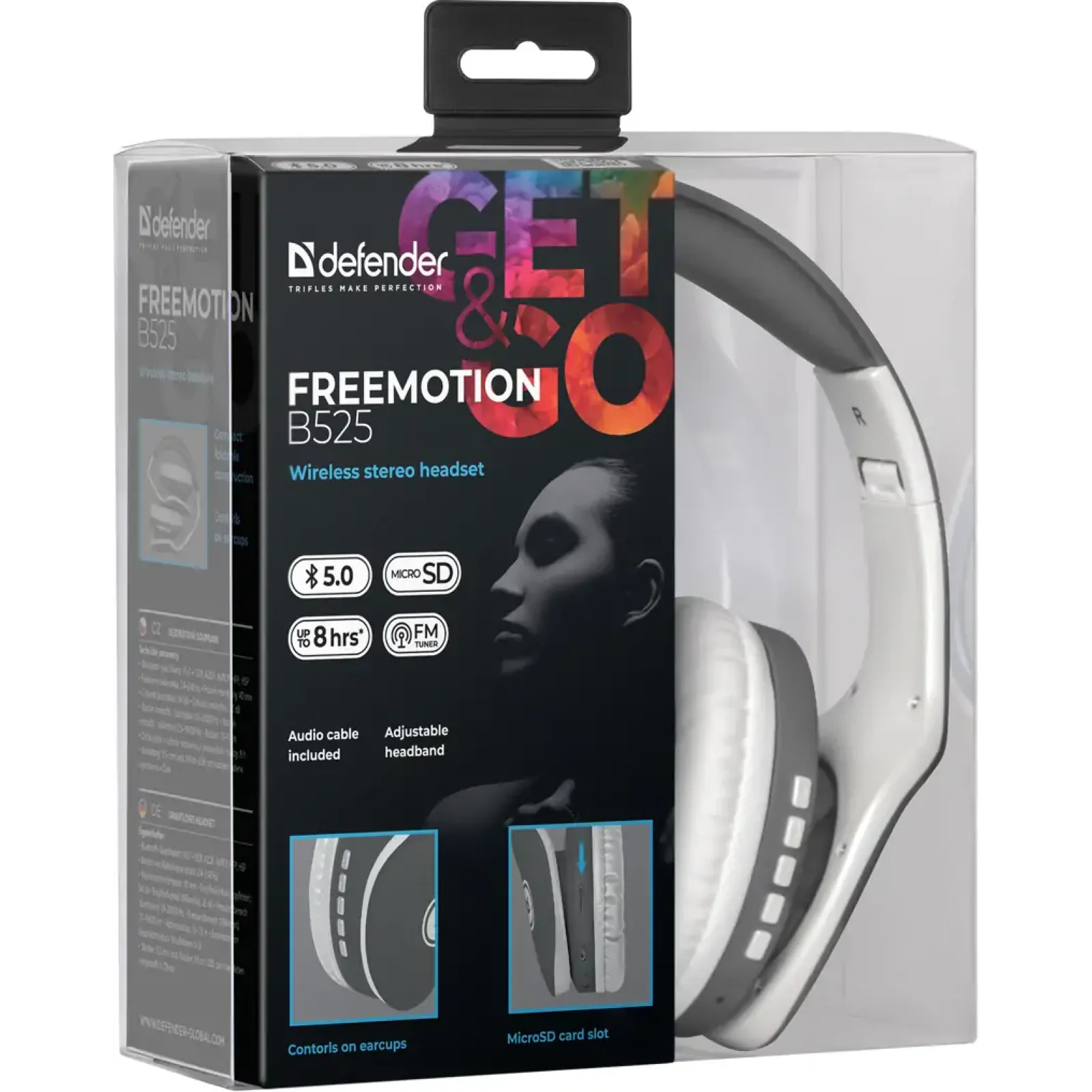 Наушники DEFENDER (63527) FreeMotion B525 Grey/White, Bluetooth UA