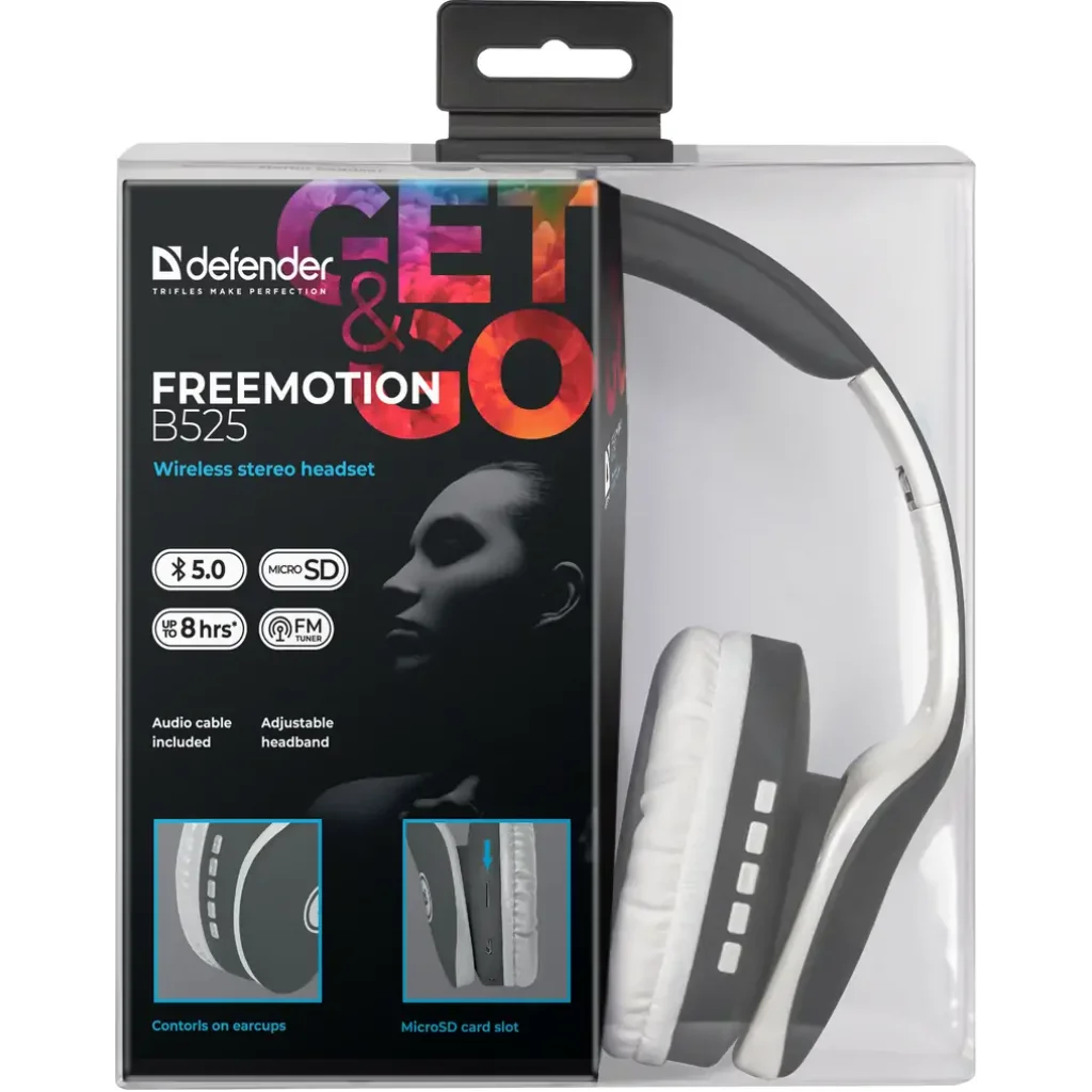 Навушники DEFENDER (63527) FreeMotion B525 Grey/White, Bluetooth UA