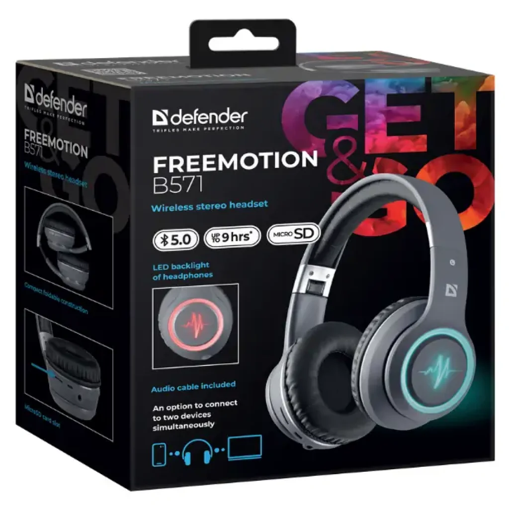 Навушники DEFENDER (63571)FreeMotion B571 Bluetooth LED, сірий UA