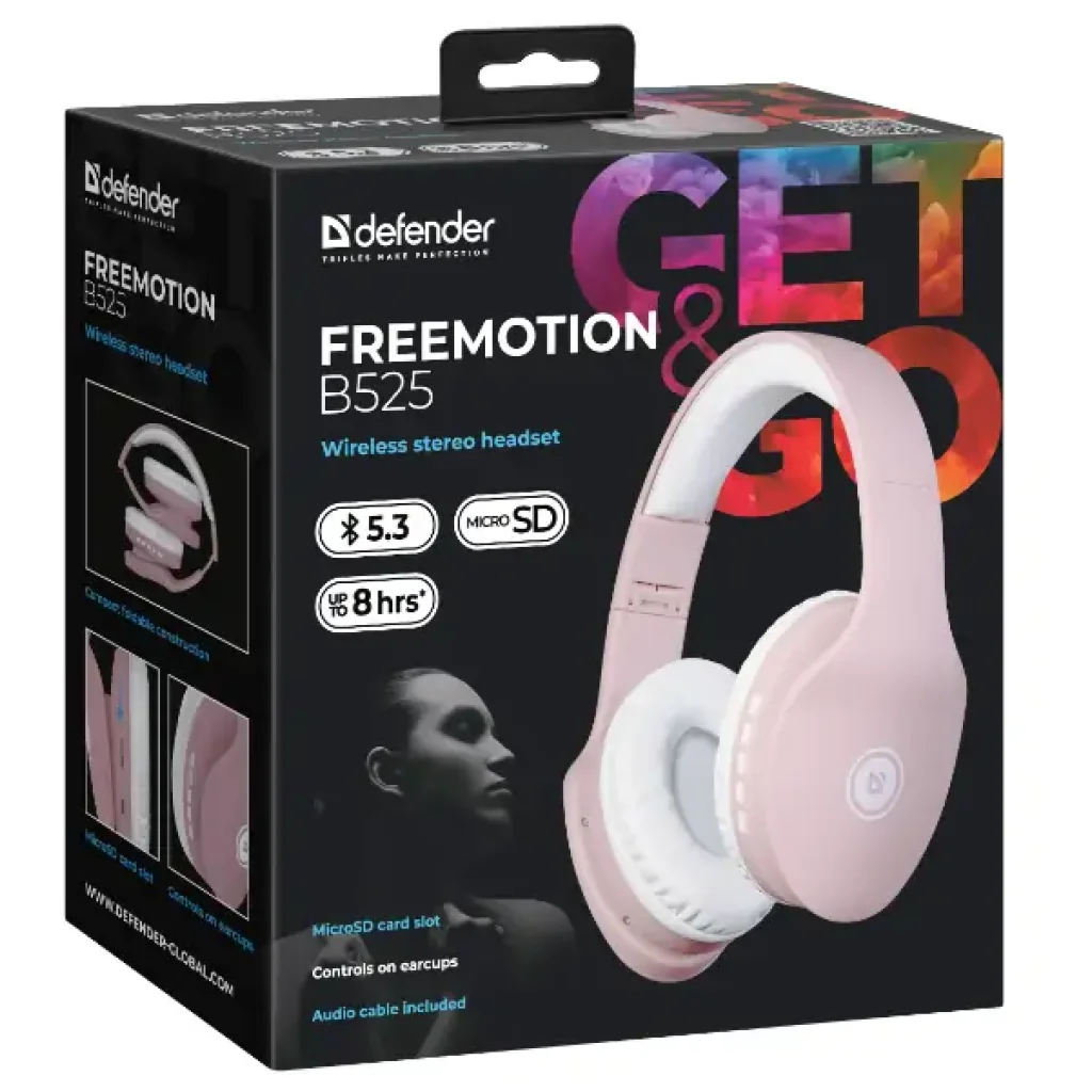 Навушники DEFENDER FreeMotion B525 Bluetooth, біло-рожевий (63528) UA