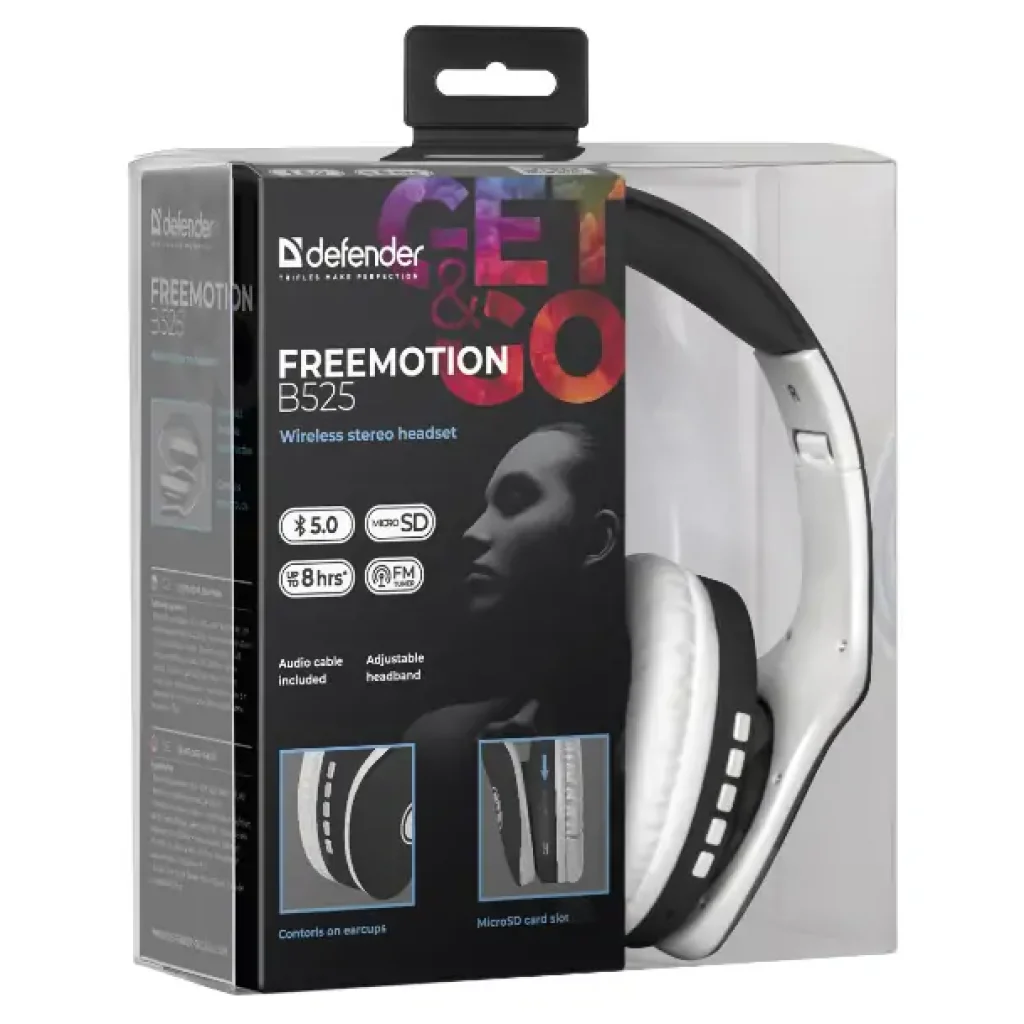 Навушники DEFENDER (63525) FreeMotion B525 чорний + білий UA