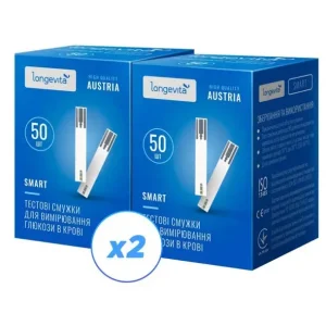 Тестовые полоски для измерения глюкозы в крови Longevita Smart 100шт. (2*50) UA