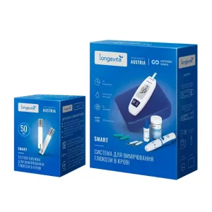 Глюкометр Longevita Smart Система для вимірювання глюкози в крові + Тест смужки 50 шт. UA