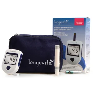 Глюкометр Longevita Система для измерения глюкозы в крови + Тест полоски 100 шт UA