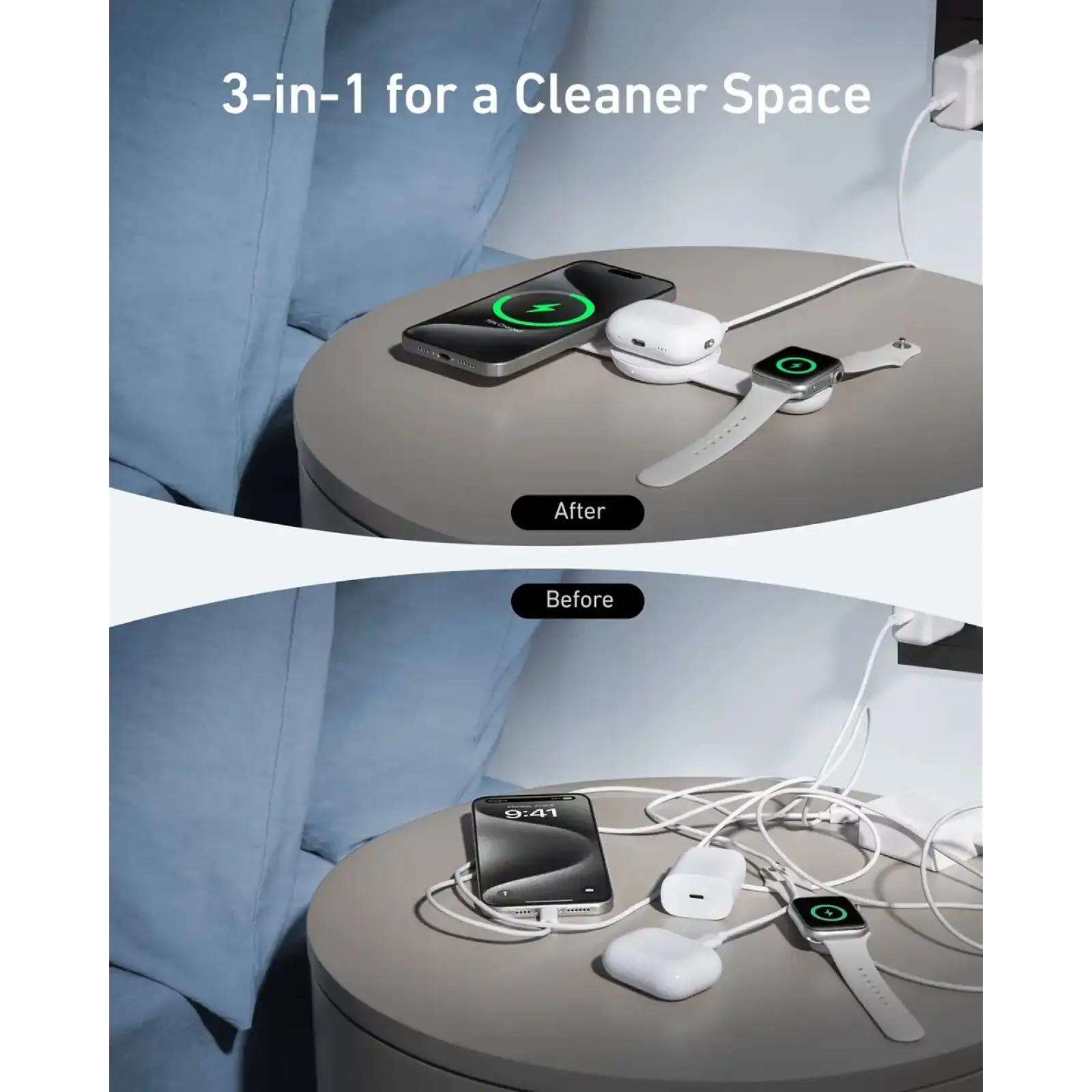 Беспроводное зарядное устройство Anker MagGo Wireless Charging Pad 15W 3-in-1 Foldable White UA