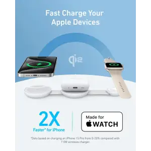 Беспроводное зарядное устройство Anker MagGo Wireless Charging Pad 15W 3-in-1 Foldable White UA