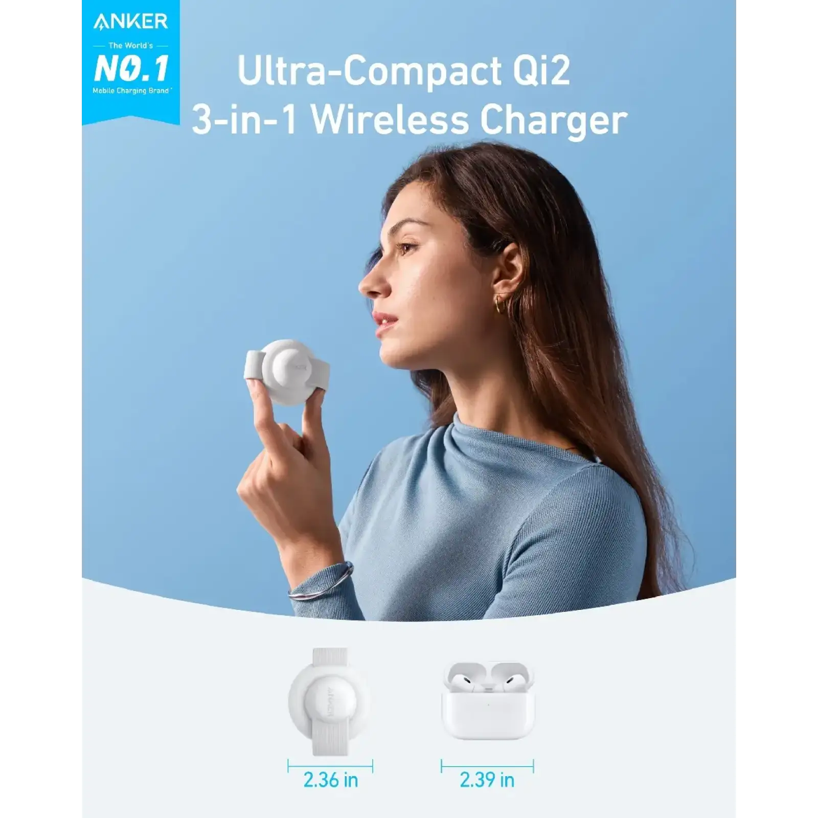 Беспроводное зарядное устройство Anker MagGo Wireless Charging Pad 15W 3-in-1 Foldable White UA