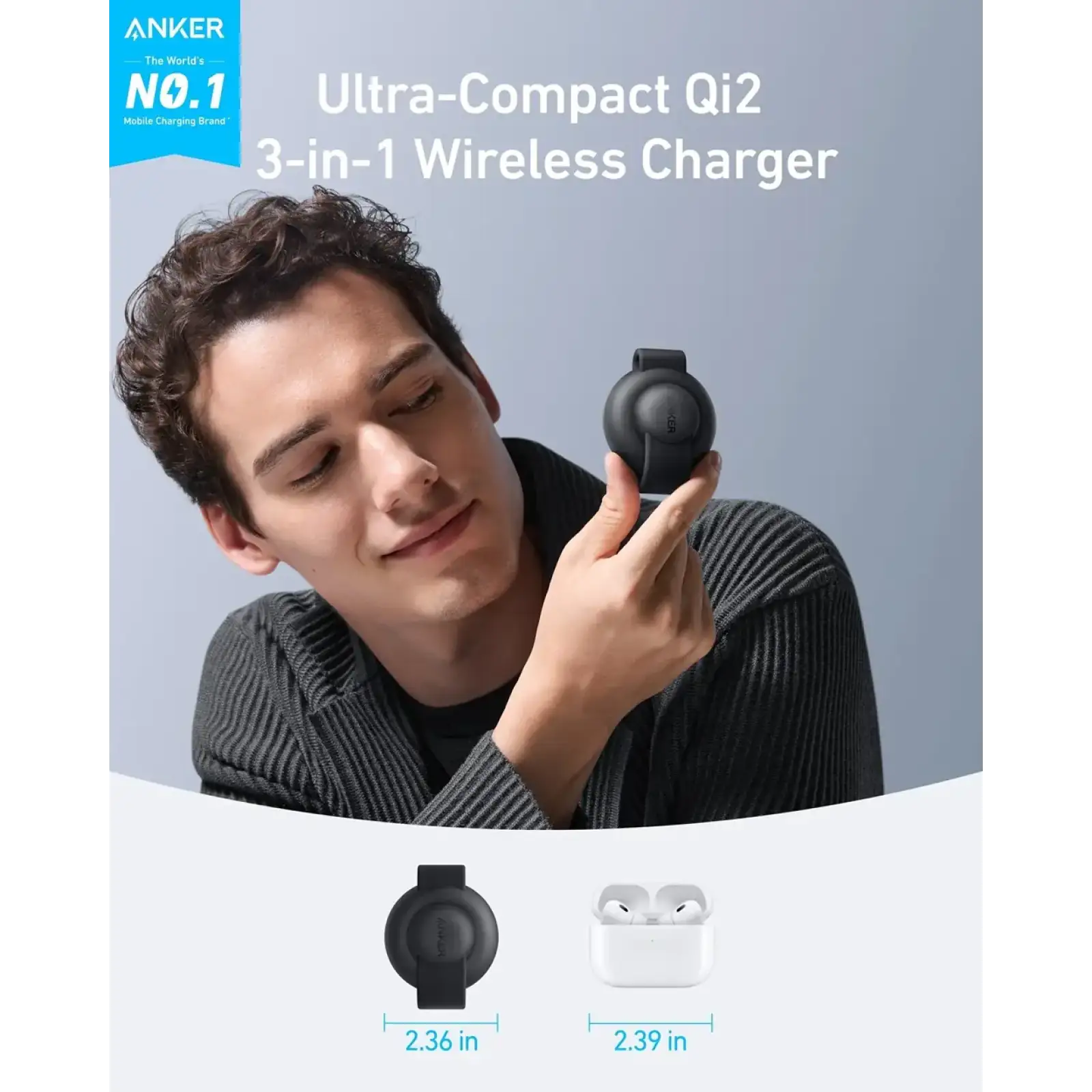 Бездротовий зарядний пристрій Anker MagGo Wireless Charging Pad 15W 3-in-1 Foldable Black UA