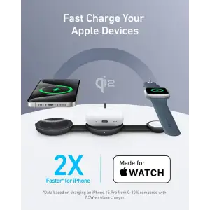 Бездротовий зарядний пристрій Anker MagGo Wireless Charging Pad 15W 3-in-1 Foldable Black UA