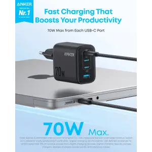 МЗП Anker Charger - 70W, 3xUSB-C PD 3.0 & 1xUSB-A Black UA