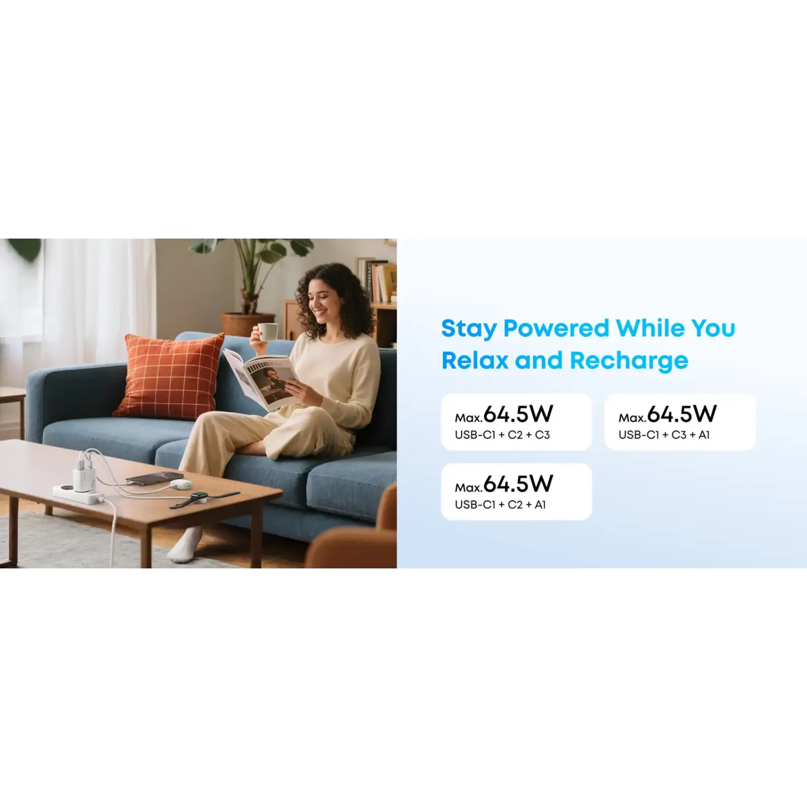 МЗП Anker Charger - 70W, 3xUSB-C PD 3.0 & 1xUSB-A Black UA