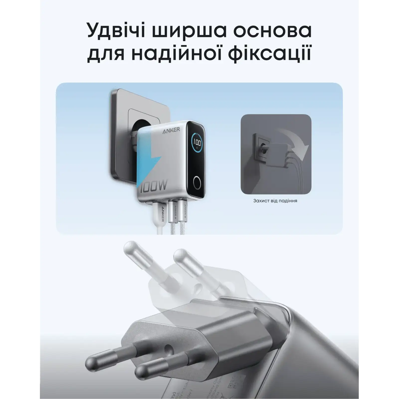 МЗП Anker GaN Charger 100W, 2xUSB-C PD & 1xUSB-A w Display and Cable Dark Gray UA