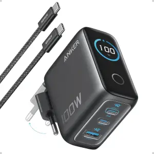 МЗП Anker GaN Charger 100W, 2xUSB-C PD & 1xUSB-A w Display and Cable Dark Gray UA