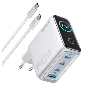 МЗП Anker Laptop GaN Charger 140W, 3xUSB-C PD3.1 & 1xUSB-A w Display and Cable Silver UA