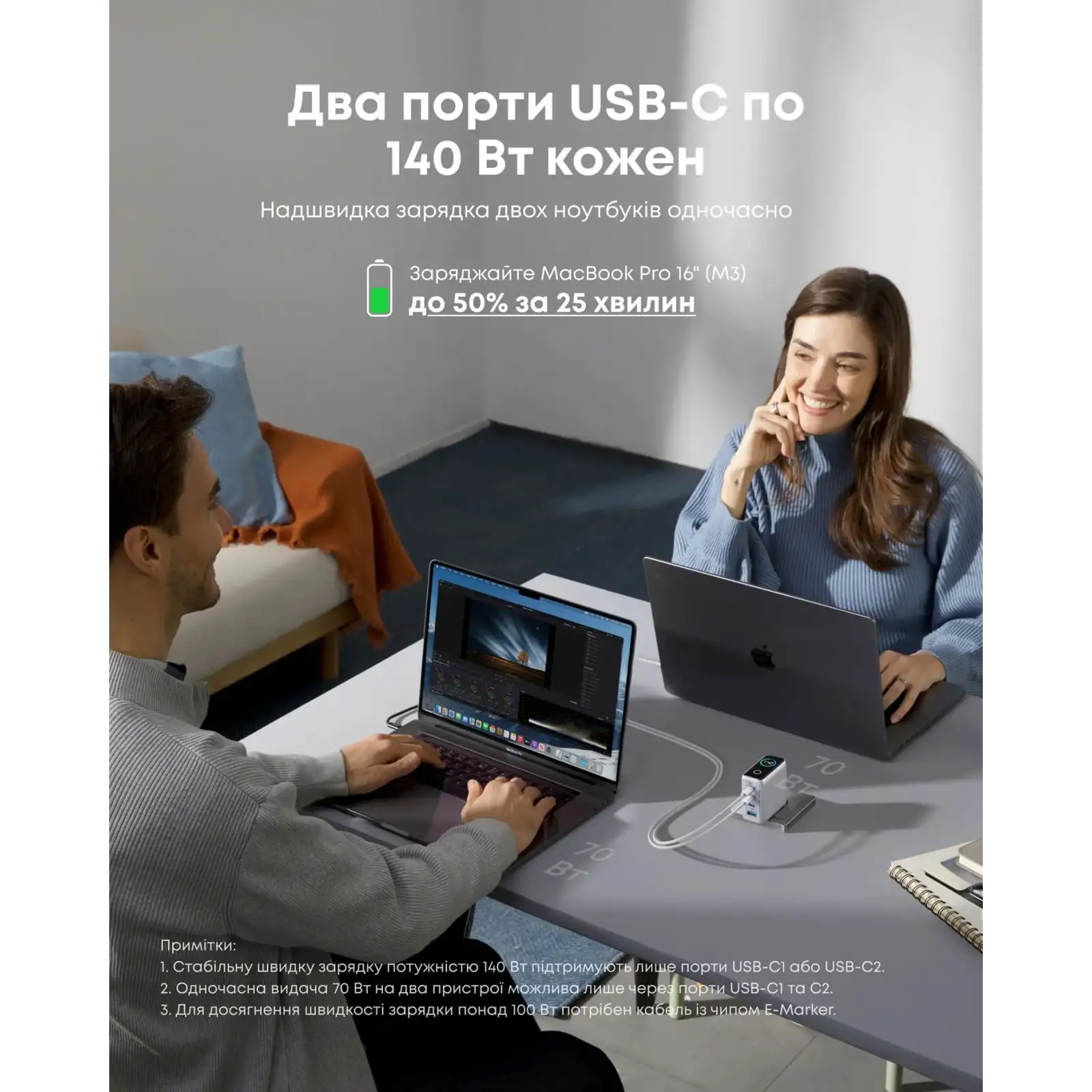 МЗП Anker Laptop GaN Charger 140W, 3xUSB-C PD3.1 & 1xUSB-A w Display and Cable Silver UA