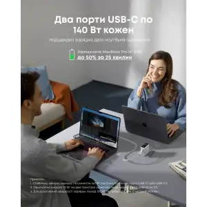 МЗП Anker Laptop GaN Charger 140W, 3xUSB-C PD3.1 & 1xUSB-A w Display and Cable Silver UA