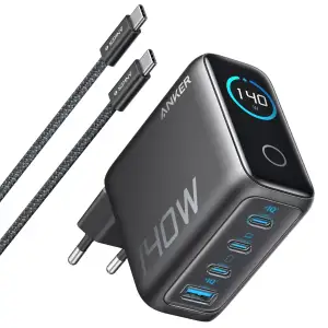 МЗП Anker Laptop GaN Charger 140W, 3xUSB-C PD3.1 & 1xUSB-A w Display and Cable Black UA
